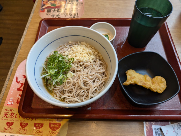 「冷やしはいからそば（大）、とり天」@なか卯 飯田橋東口店の写真