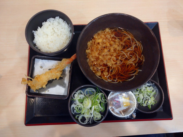 「朝定食　納豆（480円）＋海老天（クーポン）」@ゆで太郎 関内羽衣町店の写真