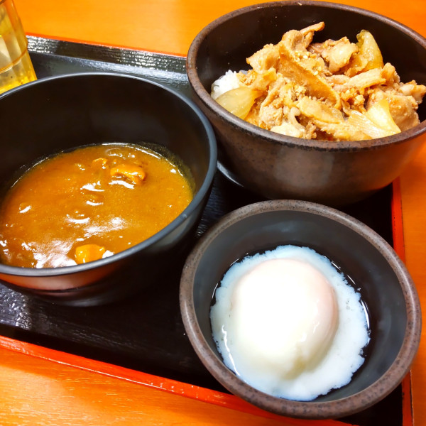 「温玉カレーミニ豚丼（￥500）※」@ゆで太郎 東邦医大通り店の写真
