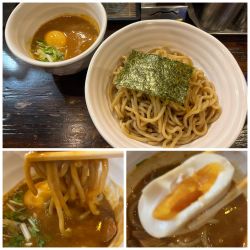 味玉付きベジポタ辛つけ麺1100円H-1極太胚芽麺