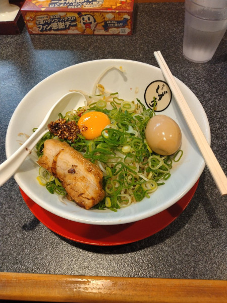 「濃厚ネギまぜそば　ハーフ盛　背脂　にんにく　フライガーリック　な」@麺屋 しずる 蒲郡駅前店の写真