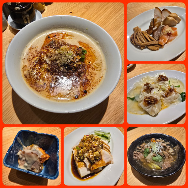 「担々麺5辛 おつまみ帆立雲呑 よだれ鶏 牛すじ煮込み 他」@さくら食堂の写真