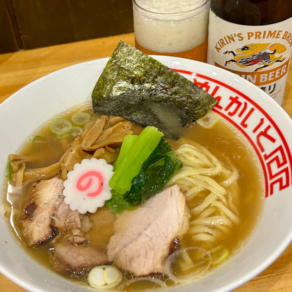 「しおらーめん＋一番搾り小瓶」@柳麺かいとの写真