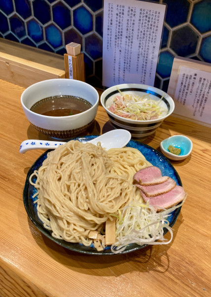 「合い盛り 鴨つけめん(麺大盛)+鴨ねぎめし350円」@鴨出汁中華そば かわなの写真