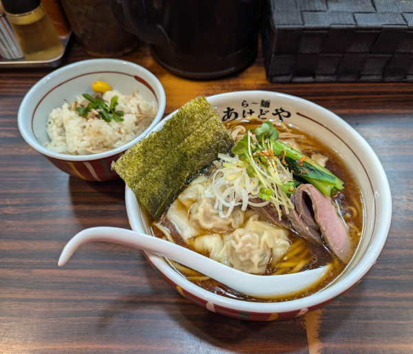 「鴨ときのこの南蛮そば（鴨ワンタン入り）」@らー麺 あけどやの写真