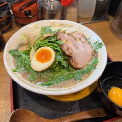豚骨醤油ラーメン 長ネギ・春菊・生玉子トッピング