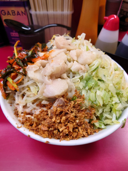 「大豚ねぎ汁なし  ピリ辛ニラダレ  野菜 ニンニク アブラ」@ラーメン二郎 中山駅前店の写真