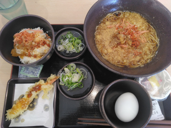 「朝そば納豆480円、クーポンで海老天150円が無料」@ゆで太郎 牛久栄町店の写真