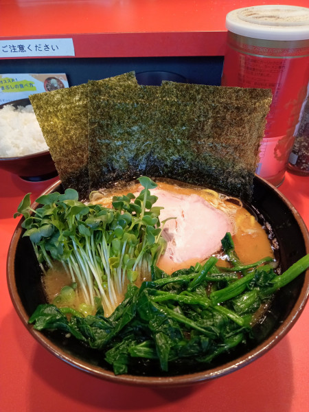 「ラーメン並　固め濃いめ多め+カイワレ・ほうれん草」@横浜ラーメン 斎藤家の写真