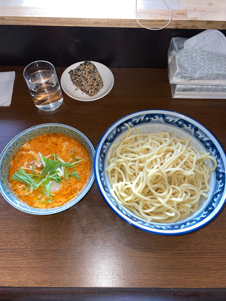 「海老辛つけ麺2玉味付玉子サービスおにぎり¥1,350円」@中華そば 坂井田の写真