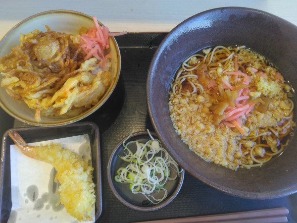 「朝そば野菜かき揚げ丼480円、クーポン海老天」@ゆで太郎 柏大井店の写真