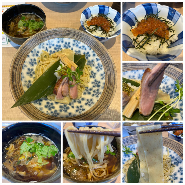 「鴨つけ麺 1250円 いくら丼450円」@㐂りん食堂の写真