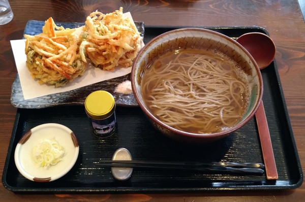 「塩出汁かけそば＋野菜かき揚げ(2個)」@そば処 花月庵の写真