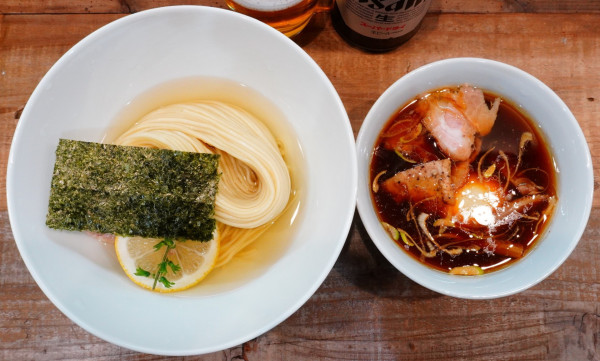 「味玉昆布水つけ麺醤油＋スーパードライ中瓶」@3931WORKS.の写真