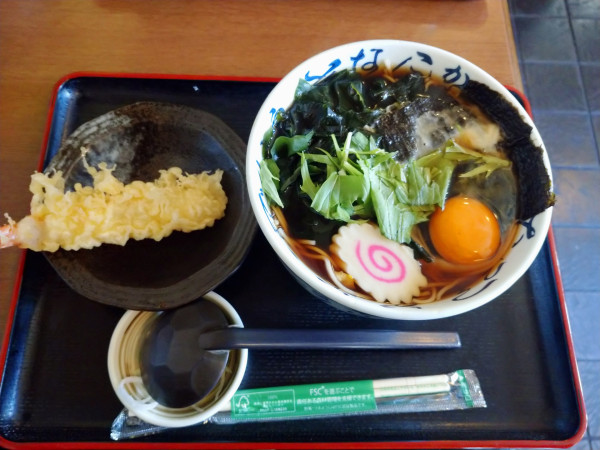 「月見そば（800円）＋海老天（400円）」@そば処 ゆう月の写真