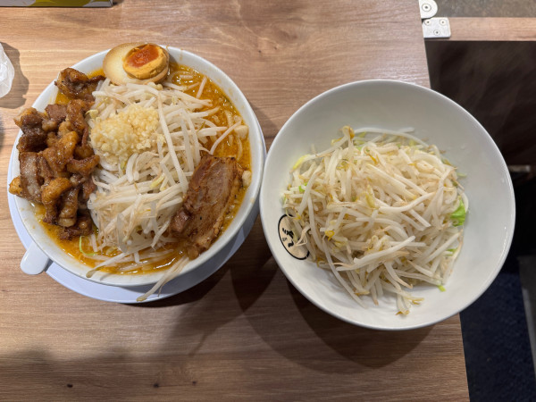 「爆盛ホルモン濃厚味噌　野菜」@麺屋しずる みよし店の写真