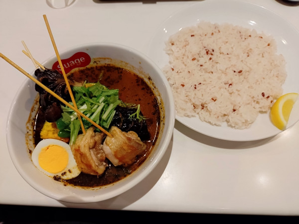 「パリパリ知床鶏と7種の野菜カレー　１６８０円」@北海道スープカレーSuage 丸の内店の写真