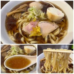 煮干し正油（太麺・手もみ麺）650円味玉50円ふ10円