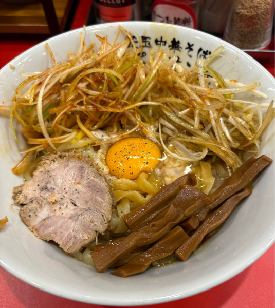 「リッチ鰹おむすびセット+辛ネギ」@釜玉中華そば ナポレオン軒 明大前店の写真