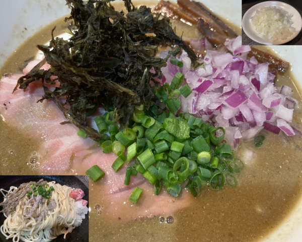 「蟹煮干しそば+味玉+タマネギ+和え玉A」@crab台風。の写真