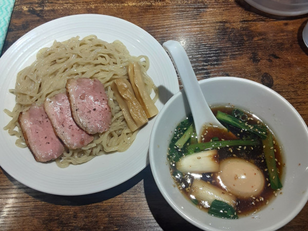 「鴨つけそば太麺(並盛)+味玉」@麺屋 上々の写真