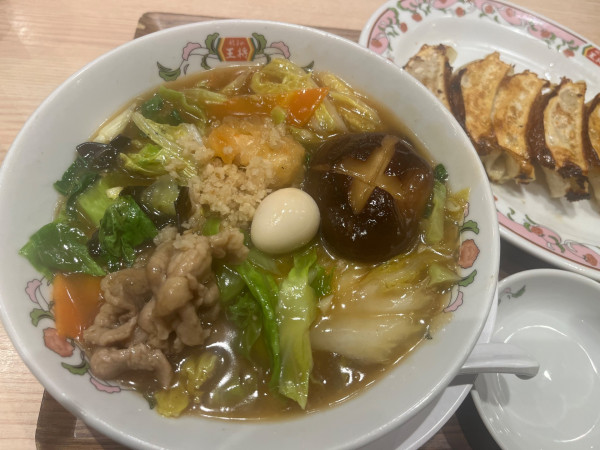 「五目あんかけラーメン、固め＋餃子」@餃子の王将 東川口戸塚店の写真