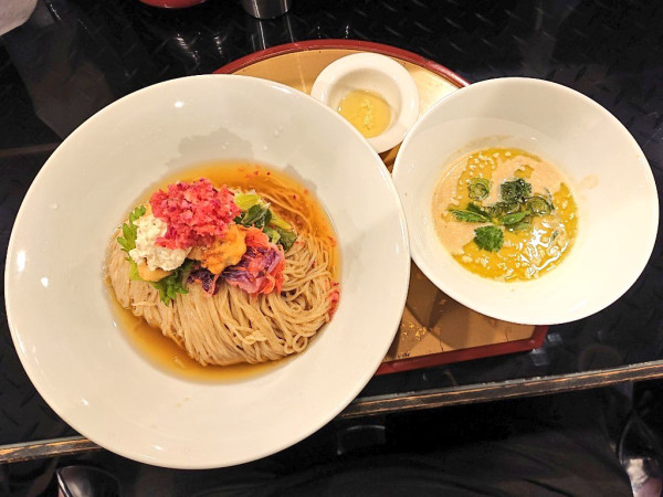 「【限定】冷製あん肝ポン酢昆布水つけ麺、など」@トーキョーニューミクスチャーヌードル 八咫烏 CHIKARABOの写真
