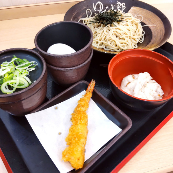 「月見芋そば（￥650）＋海老天（クーポン）」@ゆで太郎 八千代工業団地店の写真