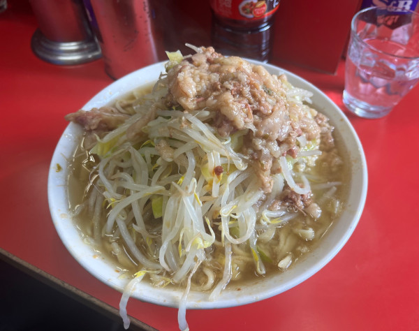 「小豚ラーメン麺少なめニンニク少し野菜アブラ」@ラーメン二郎 三田本店の写真
