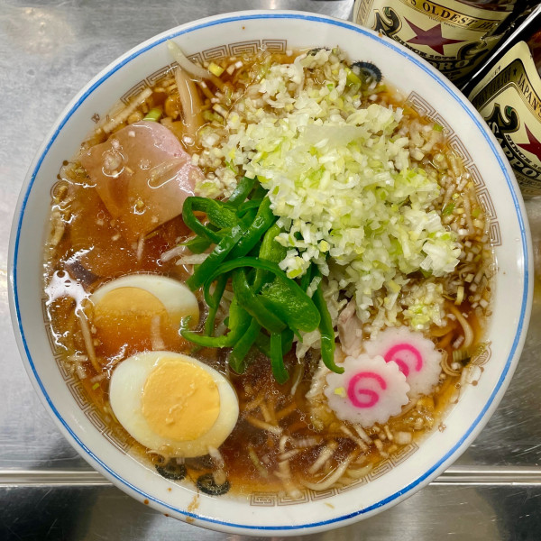 「サッポロ赤星２本 ＋ 竹の子皿 → 五目そば 細葱」@中華そば みたかの写真