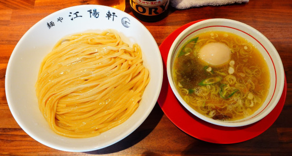 「塩つけそば並（200g）＋味玉＋ビンビール」@麺や江陽軒 彦根駅前店の写真