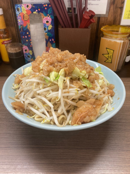 「中ラーメン、野菜普通脂マシマシ醤油普通1100円」@立川マシマシ 栄住吉店の写真