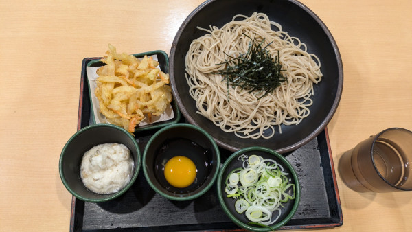 「月見芋そば、かきあげ（クーポン）」@ゆで太郎 錦糸公園前店の写真