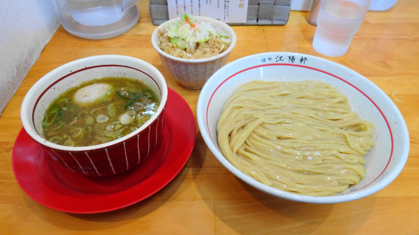 「つけそば大盛（1200円）＋全部のせ＋しょうがの炊き込みご飯」@麺や 江陽軒の写真