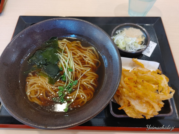 「朝ラーメン（温：450円）、かき揚げ（無料）」@ゆで太郎 北本深井店の写真