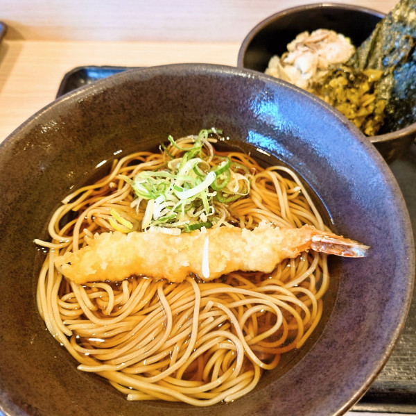 「朝食セット　焼鯖ごはん(温)＋海老天」@ゆで太郎 柏の葉キャンパス店の写真