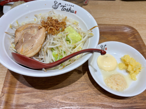 「生ビール〜炒飯　ド乳化系まぜそば小」@れんげ食堂 Toshu 二子新地店の写真