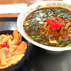 にら満州ラーメン醤油+バラ味噌ミニ丼