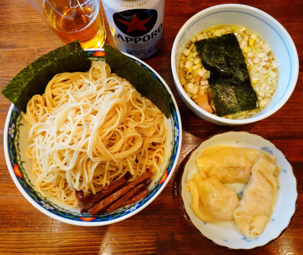 「奈つやのもちもち雲呑つけそば＋味玉＋黒ラベル」@奈つやの中華そばの写真