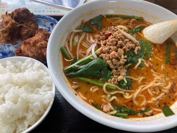 「担々麺+唐揚げライス」@台湾料理福都 勝田店の写真