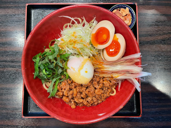 「汁なし担々麺 温盛(¥1,100) 味玉と小ライス(各¥150)」@麺厨房 華燕の写真