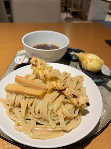 「たまり醤油のつけ麺 塩麹鶏天」@つけ麺屋 醸の写真