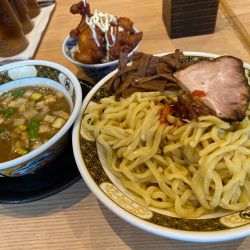 すごい煮干しつけ麺＋メンマ＋ミニ唐揚げ丼