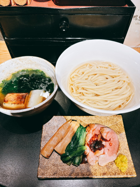 「にかほのアオサの昆布水つけめん」@鴨中華そば 楓の写真