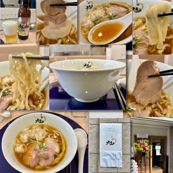 「醤油らぁ麺1000円＋ワンタン＋瓶ビール」@らぁ麺旭の写真