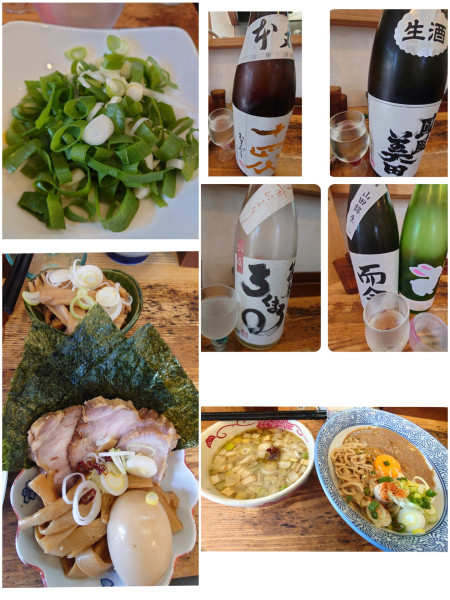 「牡蠣味噌かま玉つけそば＋佐藤さんのたっぷり九条ネギ＋日本酒他」@中華そば専門 とんちぼの写真