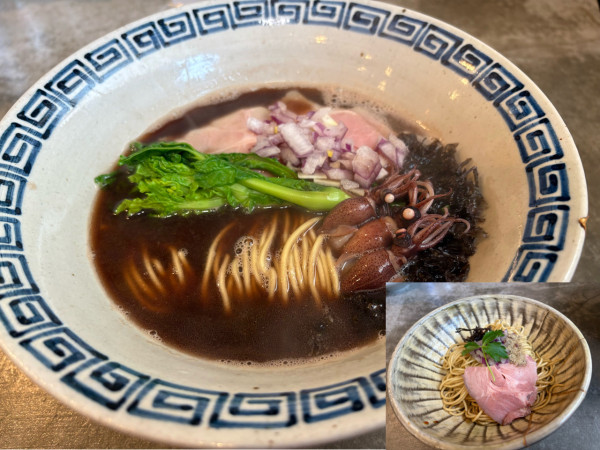 「【限定】鶏とイカ出汁中華そば1000円、合え玉煮干しハーフ」@八二軒の写真