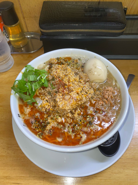 「旨辛担々麺えび風味大盛りシビ辛ミンチ味付玉子¥1,190円(限定」@麺屋 白神の写真