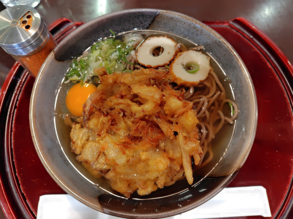 「かき揚げそば600円、玉子120円」@砂丘そばの写真