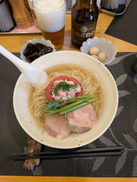 「淡麗蟹そば＋COEDOビール＋味付けうずら3個＋きくらげ」@Ramen&Bistro Crab Clubの写真